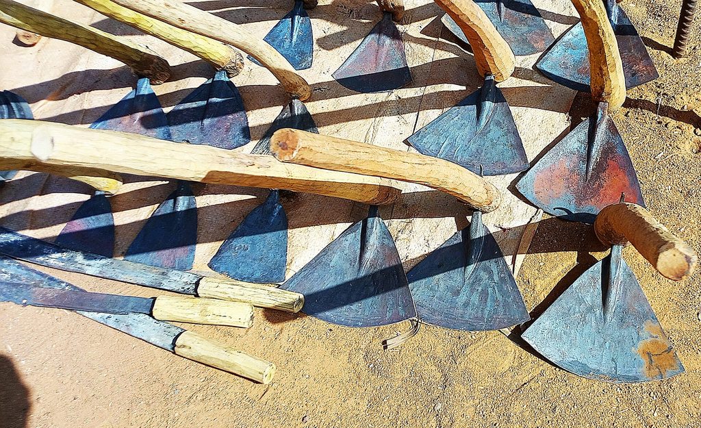 Common farm tools used for agricultural activities