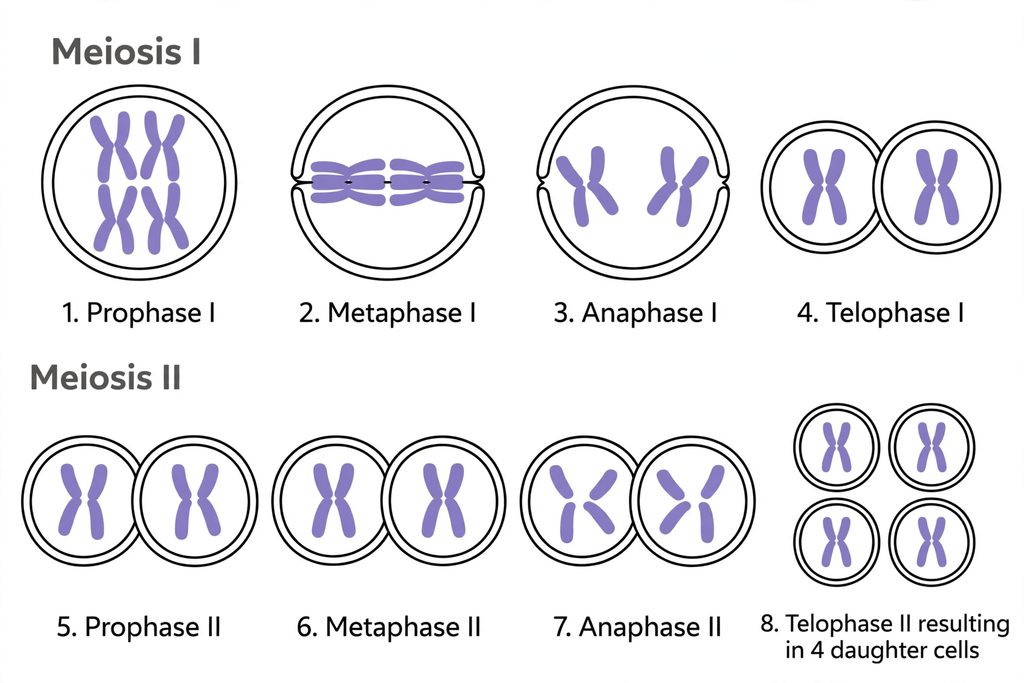 Stages of Meiosis in cell Division in Biology